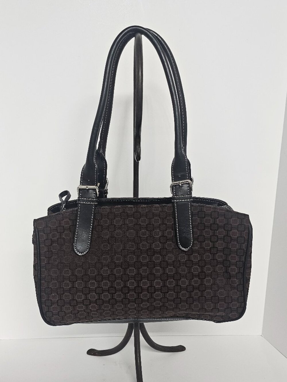 Vintage Nine West Satchel Y2K Brown Black Jacquard Retro Classic